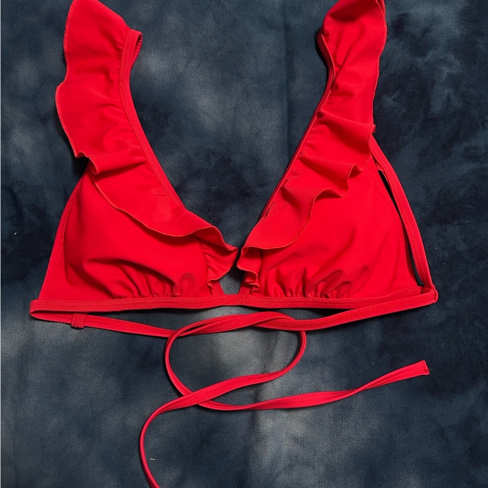 Express Vibrant Red Ruffle Bikini Top